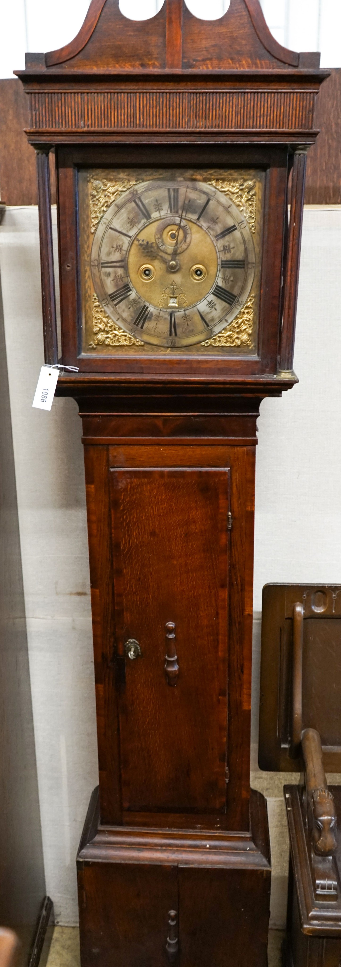 A George III eight day longcase clock, marked Zac Hanwell, London, in later oak case, height 213cm